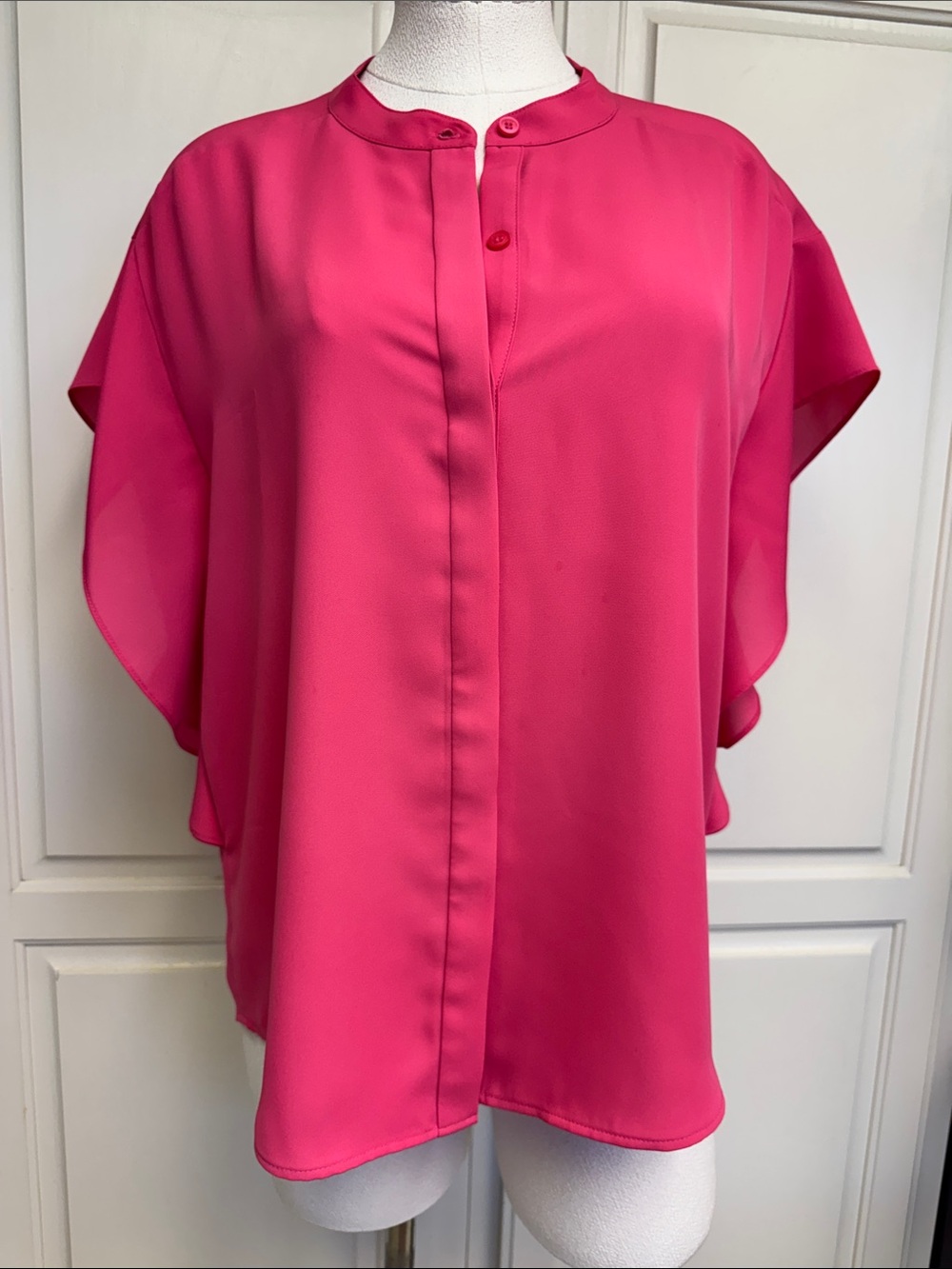 DKNY Hot Pink Flutter Sleeve Blouse